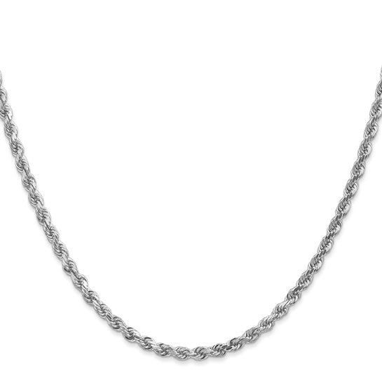Cadena de Cuerda de Oro Blanco de 10k de 3mm con Corte Diamante y Cierre de Langosta