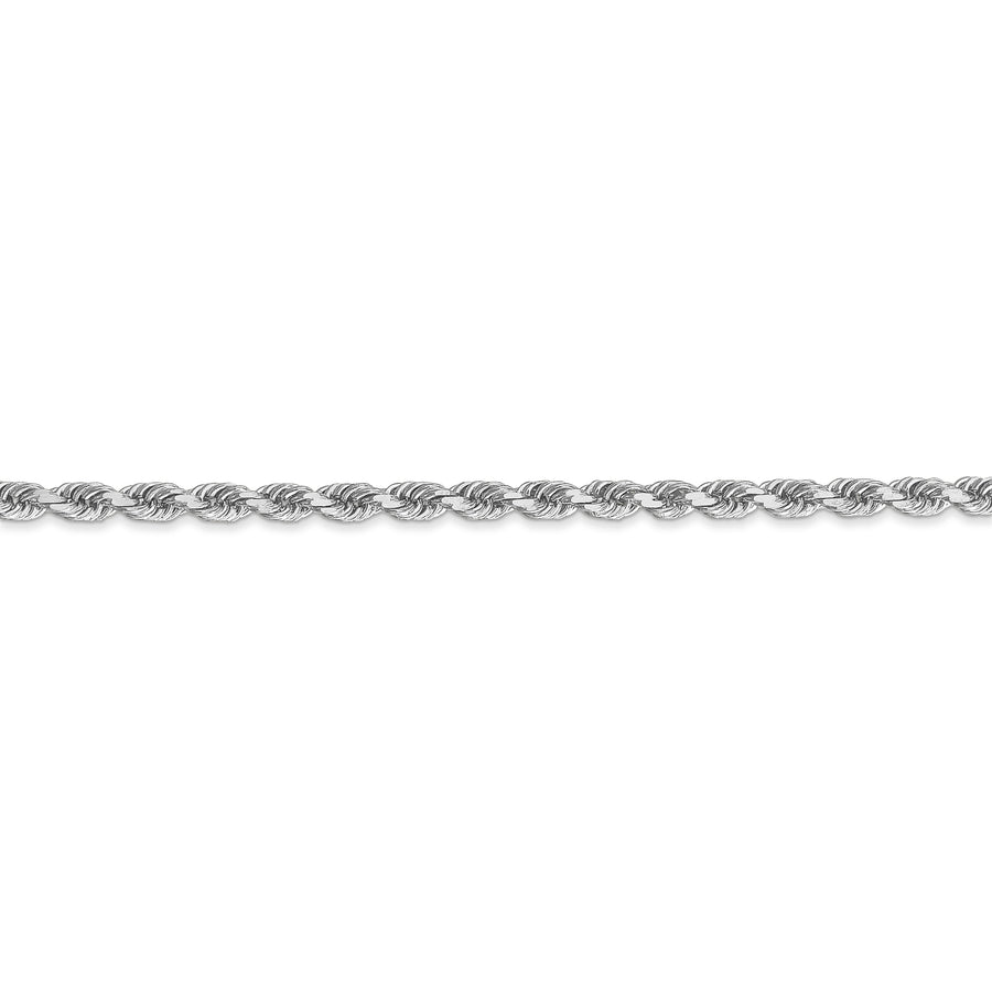 Cadena de Cuerda de Oro Blanco 10K de 3 mm con Corte de Diamante