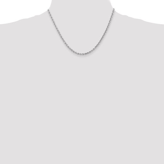 Cadena de Cuerda de Oro Blanco 10K de 3 mm con Corte de Diamante