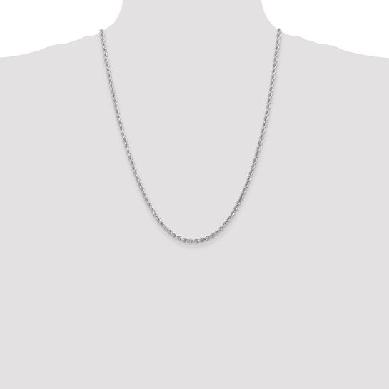 14K White Gold Diamond Cut Rope Chain, 24 Inches, 3mm with Lobster Clasp