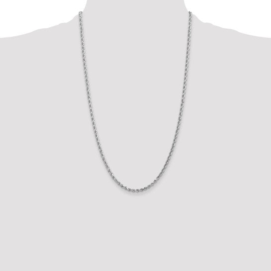 Cadena de Oro Blanco de 14K – Tipo Soga de 26 pulgadas y 3 mm con Corte Diamante y Broche Langosta
