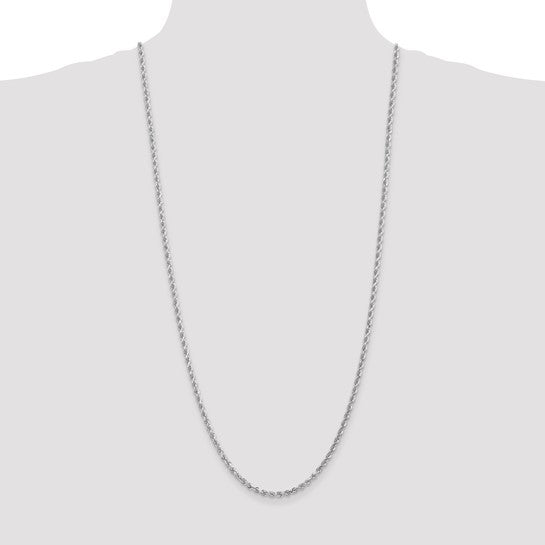 14K White Gold 30 Inch 3mm Diamond Cut Chain Necklace with Lobster Clasp