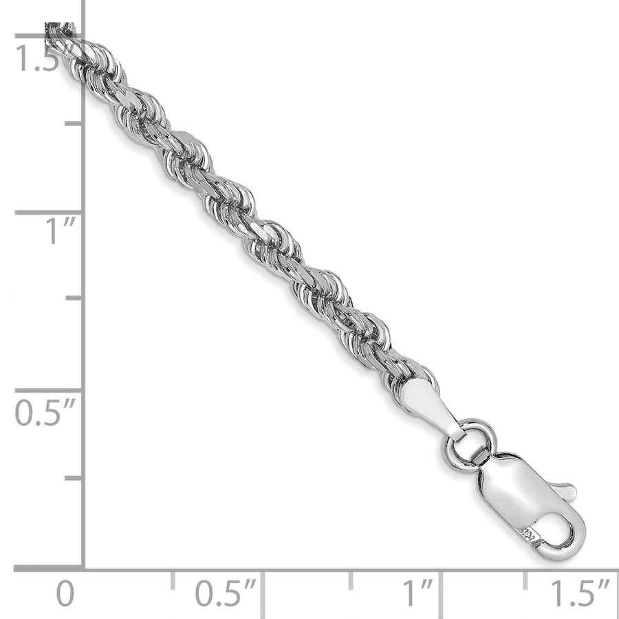 Pulsera/ Tobillera Trenzada Cortada Diamante de 3mm en Oro Blanco de 14k de 9 Pulgadas con Cierre de Langosta