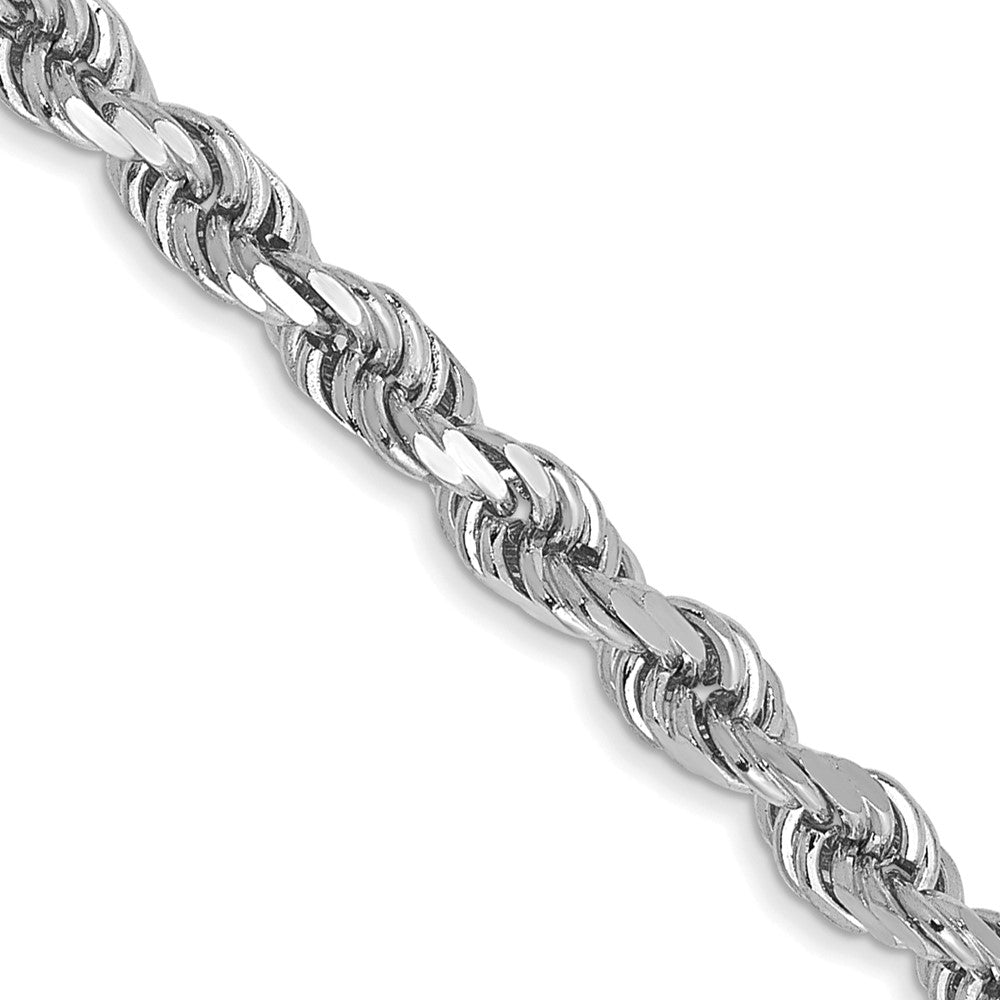 Cadena de Cuerda de Oro Blanco de 10k de 3mm con Corte Diamante y Cierre de Langosta