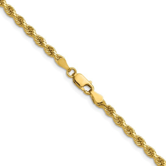 Cadena de Oro Amarillo 14K de 30 Pulgadas y 3.25mm de Grosor Tipo Cuerda con Corte Diamantado y Cierre de Langosta