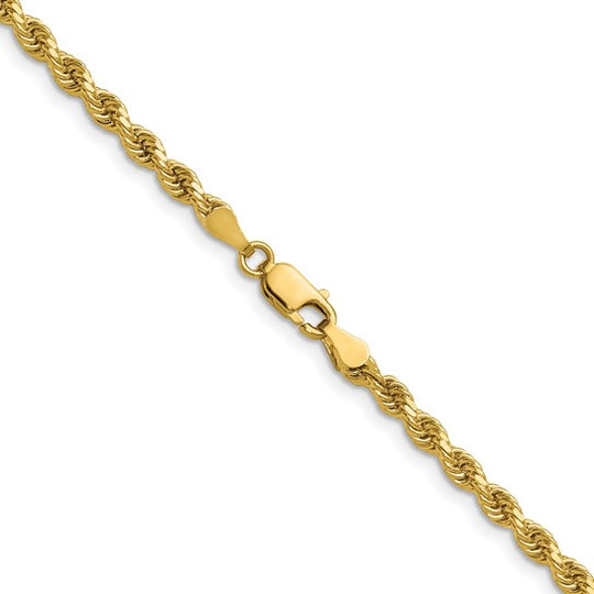 Cadena de Oro Amarillo 14K de 30 Pulgadas y 3.25mm de Grosor Tipo Cuerda con Corte Diamantado y Cierre de Langosta