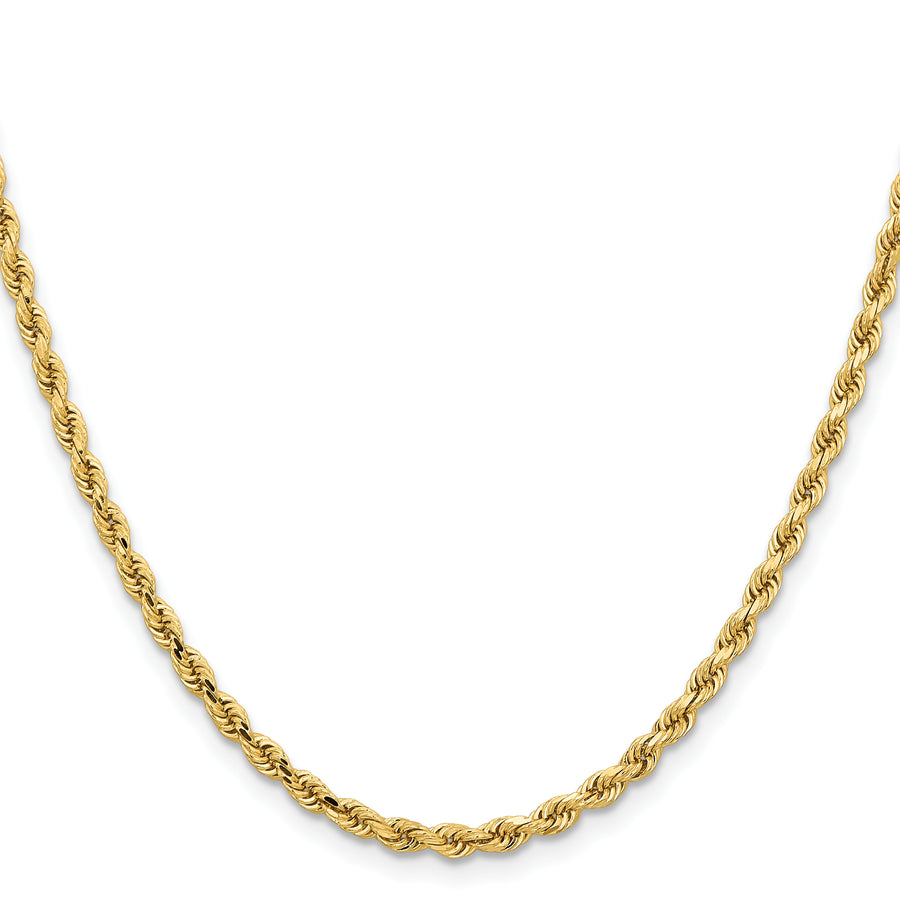 Cadena de Cuerda con Corte Diamantado en Oro Amarillo de 14K, 18 Pulgadas, 3.25 mm