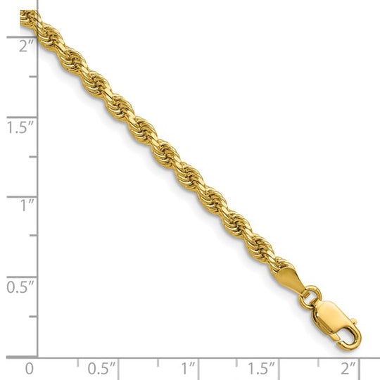 Cadena de Oro Amarillo 14K de 30 Pulgadas y 3.25mm de Grosor Tipo Cuerda con Corte Diamantado y Cierre de Langosta