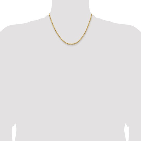 14K Yellow Gold Diamond Cut Rope Chain, 18 Inches, 3.25 mm