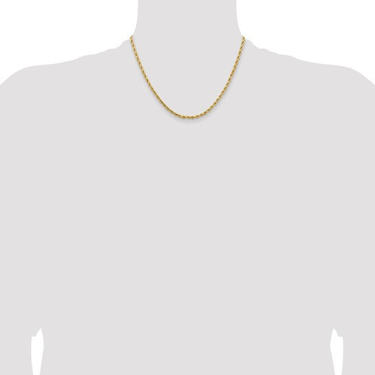 Cadena de Cuerda con Corte Diamantado en Oro Amarillo de 14K, 18 Pulgadas, 3.25 mm