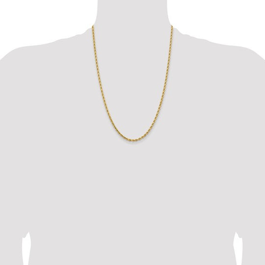14K Yellow Gold Chain — 24 inches, 3.25 mm, Solid Rope Style with Lobster Clasp and Diamond Cut