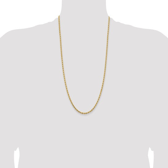14K Yellow Gold 28 Inch 3.25mm Rope Chain with Lobster Clasp
