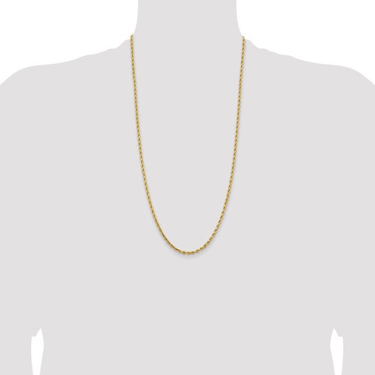 14K Yellow Gold 28 Inch 3.25mm Rope Chain with Lobster Clasp