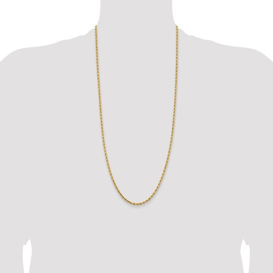 Cadena de Oro Amarillo 14K de 30 Pulgadas y 3.25mm de Grosor Tipo Cuerda con Corte Diamantado y Cierre de Langosta