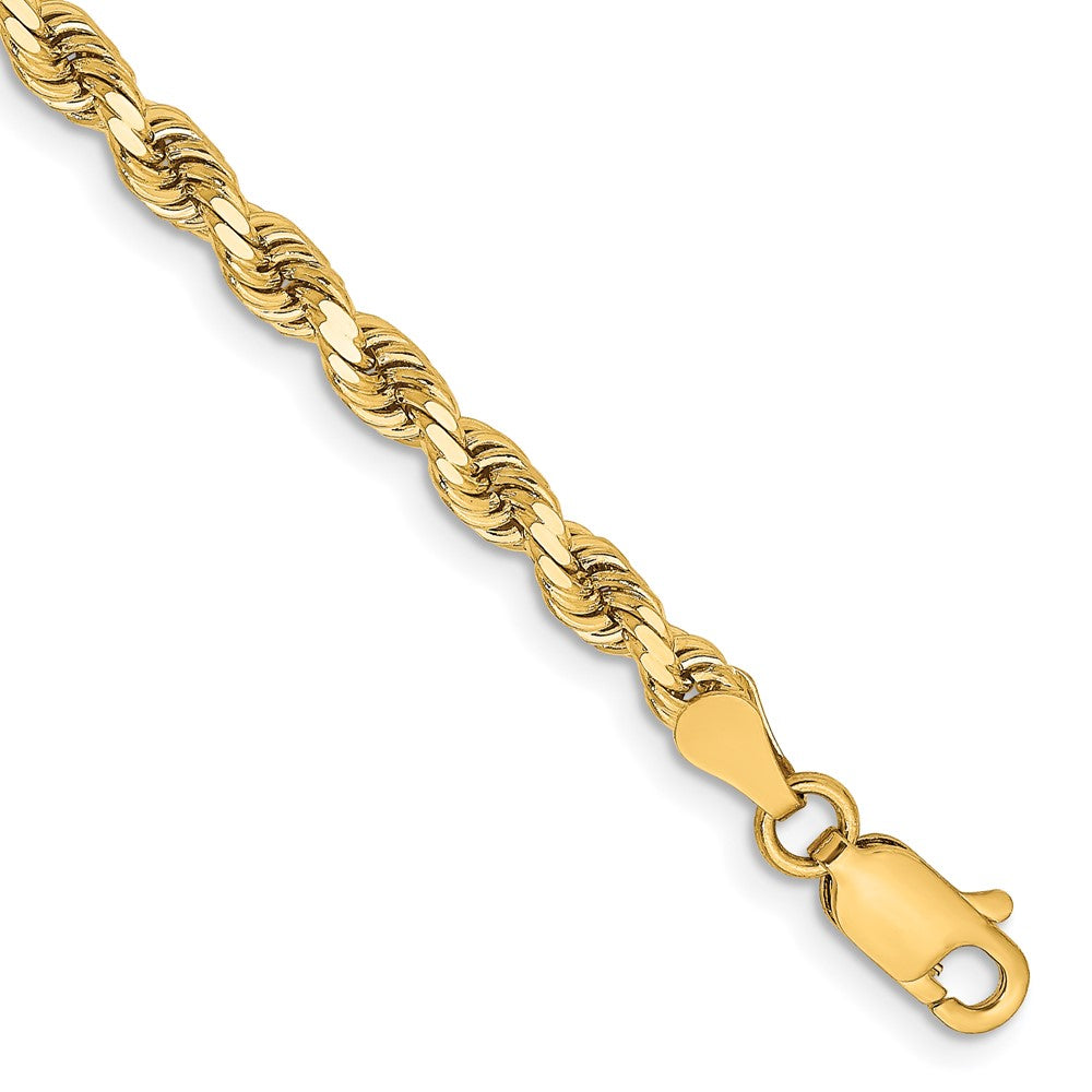  Pulsera de Oro Amarillo de 14K — 7 pulgadas, 3.25 mm, Estilo Cuerda con Corte Diamante y Cierre de Langosta