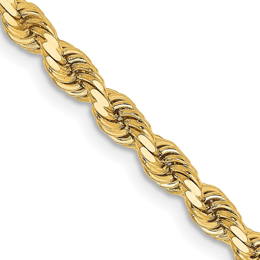 Cadena de Oro Amarillo 14K de 30 Pulgadas y 3.25mm de Grosor Tipo Cuerda con Corte Diamantado y Cierre de Langosta