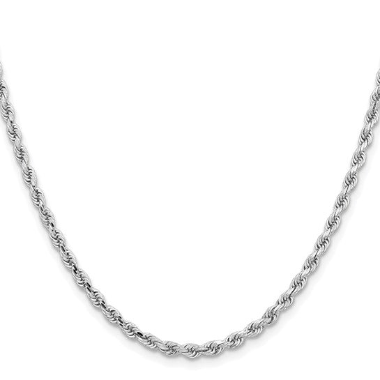 Cadena Cuerda 10K Oro Blanco 3.25mm con Acabado Diamante