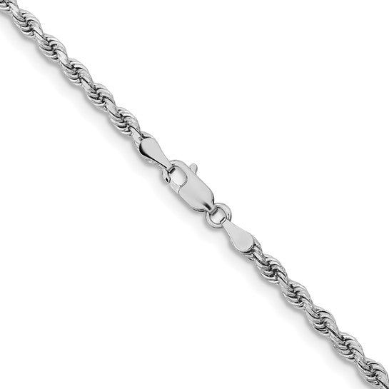 Cadena de Cuerda con Corte Diamantado de 14k Oro Blanco, 24 pulgadas, 3.25 mm con Cierre de Langosta