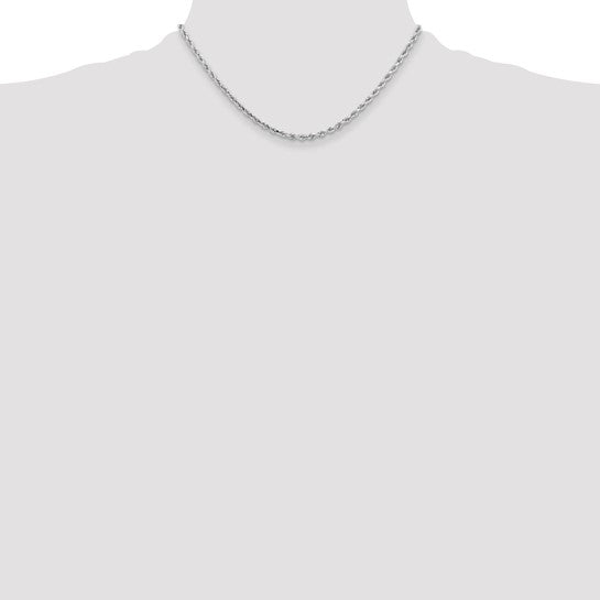10K White Gold 16 Inch 3.25mm Rope Chain with Lobster Clasp