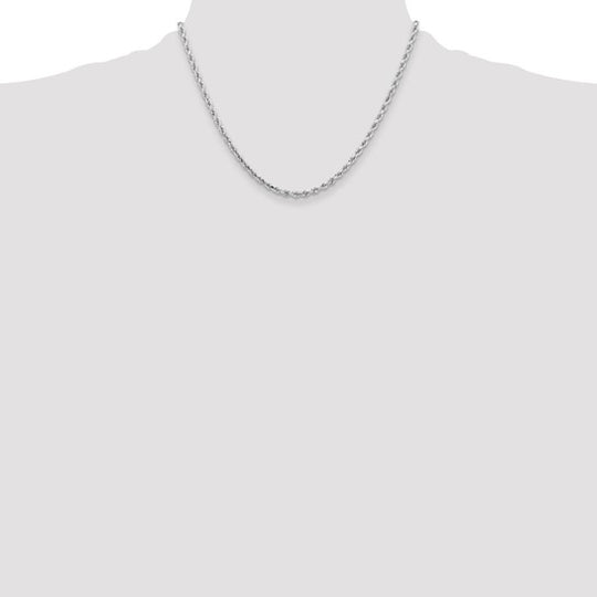 10k White Gold Diamond Cut Rope Chain – 3.25 mm, 18 Inches, with Lobster Clasp