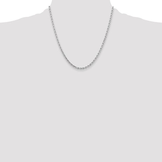 Cadena de Cuerda de Oro Blanco de 14K – 20 Pulgadas y 3.25 mm con Cierre de Langosta