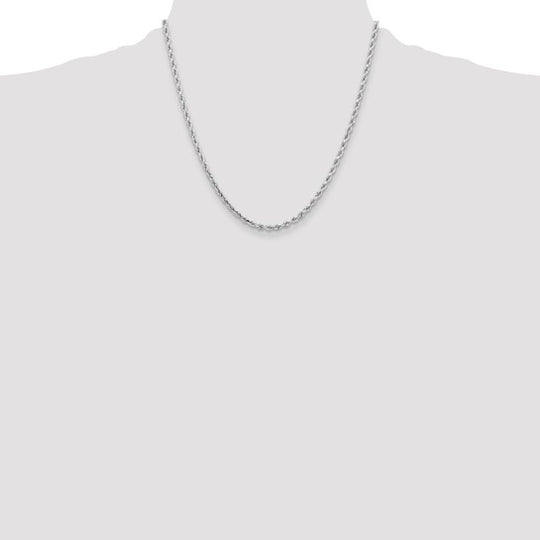 Cadena de Cuerda de Oro Blanco de 14K – 20 Pulgadas y 3.25 mm con Cierre de Langosta