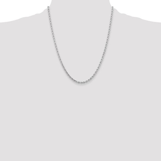 Cadena de Oro Blanco 14K de 22 pulgadas y 3.25 mm con Corte Diamante y Cierre de Langosta