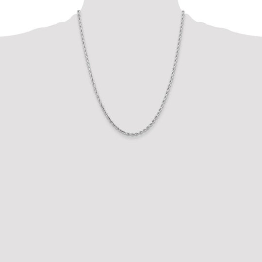 Cadena de Oro Blanco 14K de 22 pulgadas y 3.25 mm con Corte Diamante y Cierre de Langosta