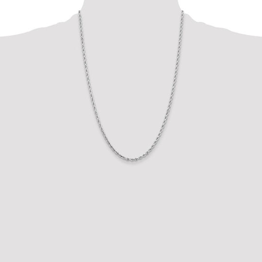 Cadena de Cuerda con Corte Diamantado de 14k Oro Blanco, 24 pulgadas, 3.25 mm con Cierre de Langosta