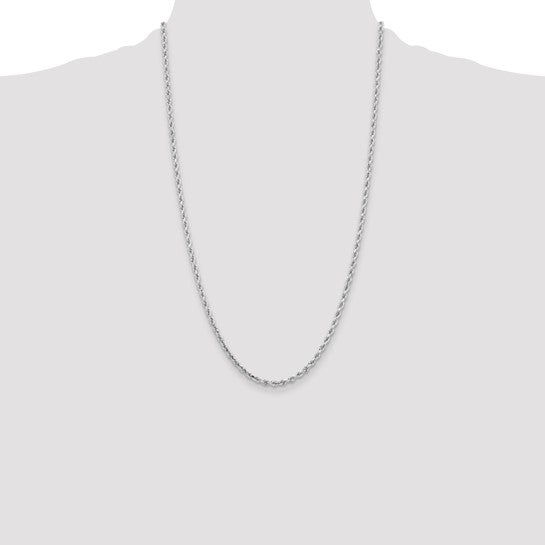 Cadena Cuerda 10K Oro Blanco 3.25mm con Acabado Diamante