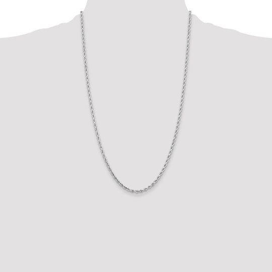 Cadena Cuerda 10K Oro Blanco 3.25mm con Acabado Diamante