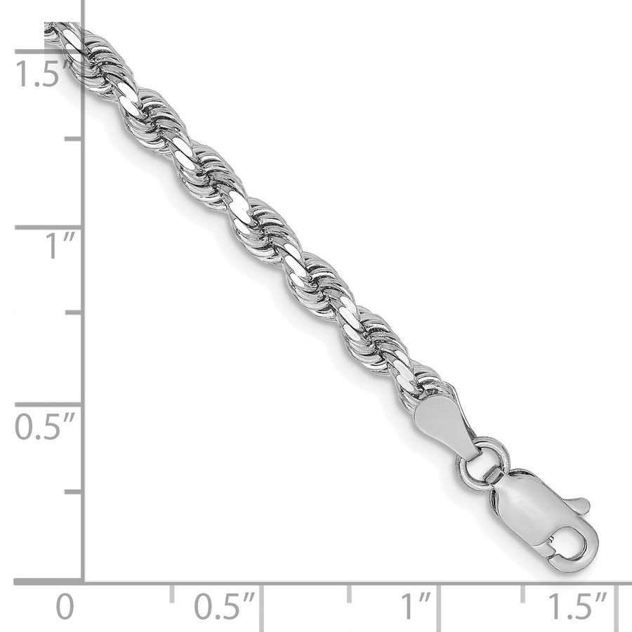 Pulsera de Cuerda con Corte Diamante de Oro Blanco de 14K, 8 pulgadas, 3.25 mm con Cierre de Langosta