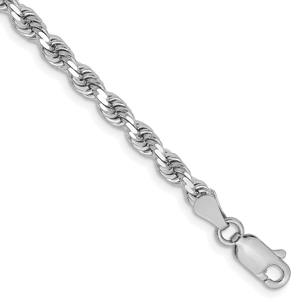 Pulsera de Cuerda D/C de Oro Blanco de 14K, 7 Pulgadas, 3.25 mm con Broche Tipo Langosta