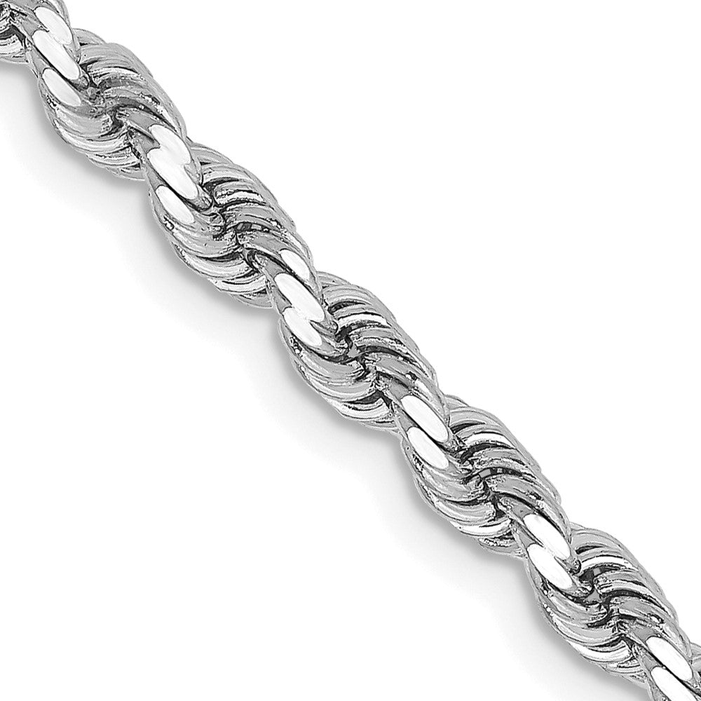 Cadena de Cuerda con Corte Diamantado en Oro Blanco de 14K, 28 Pulgadas, 3.25 mm con Cierre Tipo Langosta