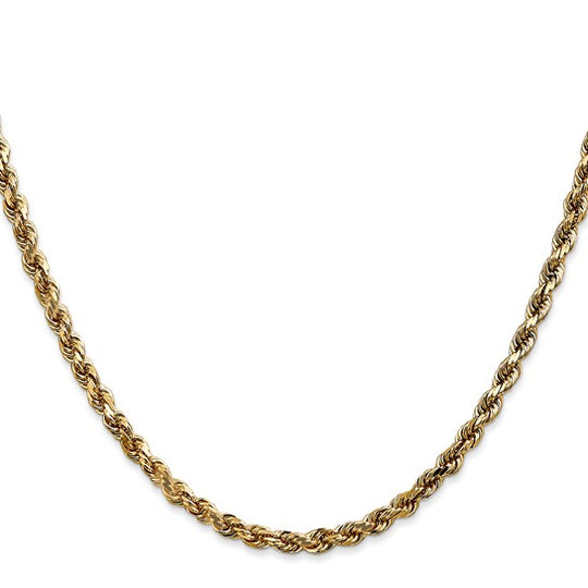  Cadena de Oro Amarillo 14K – 28” (71.1 cm), 3.5 mm Estilo Cuerda con Corte Diamantado y Cierre de Langosta