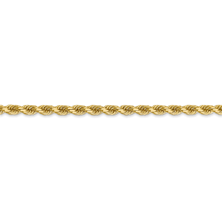  Cadena de Oro Amarillo 14K – 28” (71.1 cm), 3.5 mm Estilo Cuerda con Corte Diamantado y Cierre de Langosta