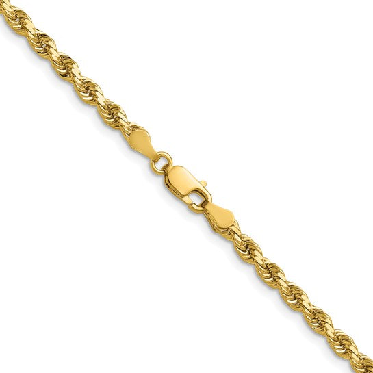  Cadena de Oro Amarillo 14K – 28” (71.1 cm), 3.5 mm Estilo Cuerda con Corte Diamantado y Cierre de Langosta