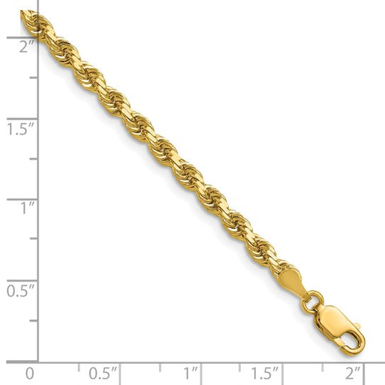  Cadena de Oro Amarillo 14K – 28” (71.1 cm), 3.5 mm Estilo Cuerda con Corte Diamantado y Cierre de Langosta