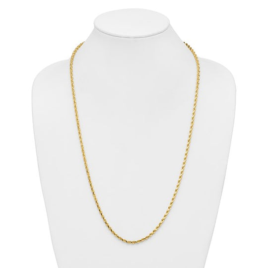  Cadena de Oro Amarillo 14K – 28” (71.1 cm), 3.5 mm Estilo Cuerda con Corte Diamantado y Cierre de Langosta