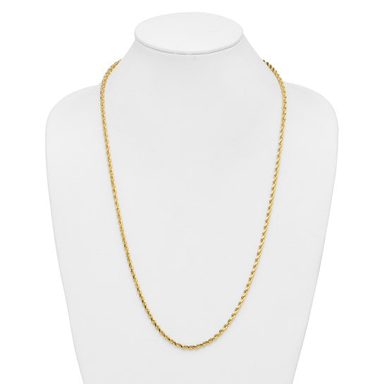  Cadena de Oro Amarillo 14K – 28” (71.1 cm), 3.5 mm Estilo Cuerda con Corte Diamantado y Cierre de Langosta