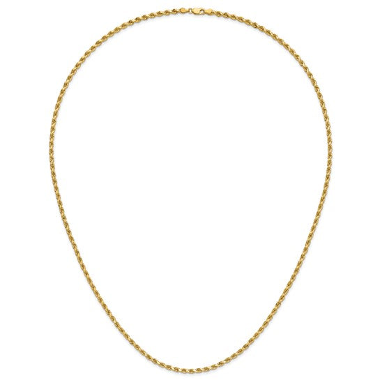  Cadena de Oro Amarillo 14K – 28” (71.1 cm), 3.5 mm Estilo Cuerda con Corte Diamantado y Cierre de Langosta
