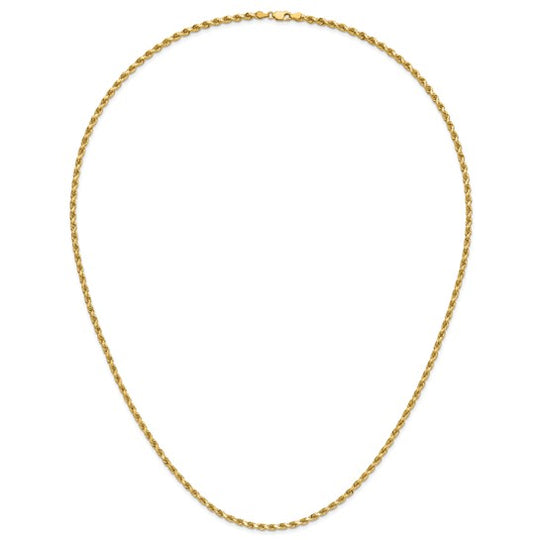  Cadena de Oro Amarillo 14K – 28” (71.1 cm), 3.5 mm Estilo Cuerda con Corte Diamantado y Cierre de Langosta