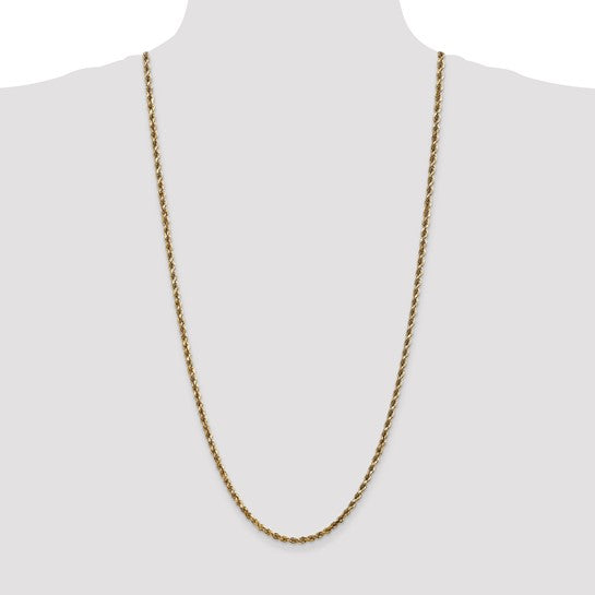 Cadena de Cuerda con Corte Diamantado en Oro Amarillo de 14K, 30 Pulgadas, 3.5 mm