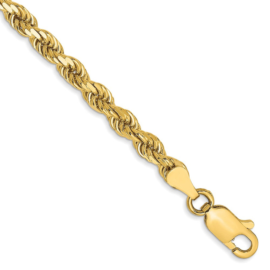 Tobillera de Cuerda con Corte Diamantado en Oro Amarillo de 14K, 9 Pulgadas, 3.5 mm con Cierre Tipo Langosta