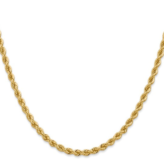 14K Yellow Gold Regular Rope Chain – 28 Inches, 3.65 mm with Lobster Clasp