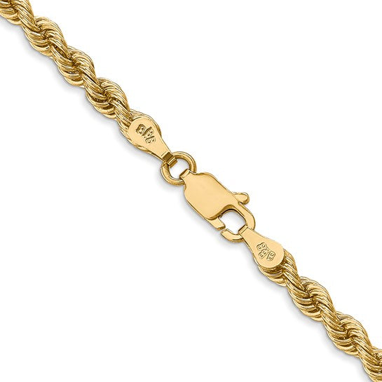 Cadena de Oro Amarillo 14K – Cuerda Regular de 3.65 mm con Cierre Langosta (20 pulgadas)