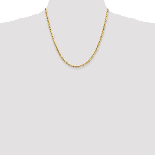 Cadena de Oro Amarillo 14K – Cuerda Regular de 3.65 mm con Cierre Langosta (20 pulgadas)