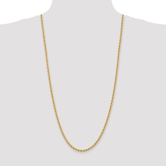 Cadena de Cuerda Regular en Oro Amarillo de 14K, 30 pulgadas, 3.65 mm, con Cierre de Langosta