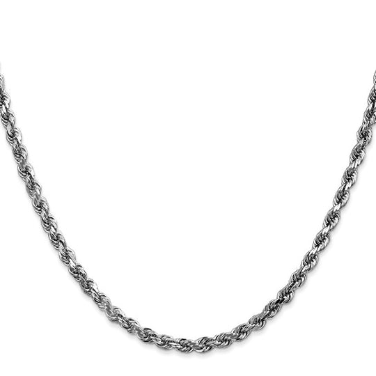  Cadena de Oro Blanco 10K – 22” (55.9 cm), 3.5 mm Estilo Cuerda con Corte Diamantado y Cierre de Langosta