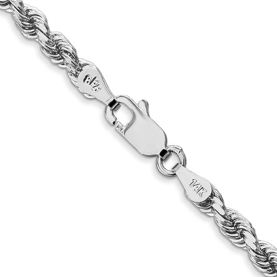 Cadena de Cuerda Diamond-Cut de Oro Blanco de 10K – 18 Pulgadas, 3.5 mm con Cierre Langosta
